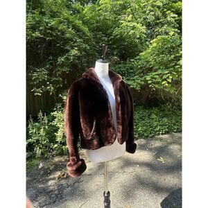Vintage Beau Mouton Womens Brown Mouton Lamb Fur Open Front Coat S-M? Gorgeous